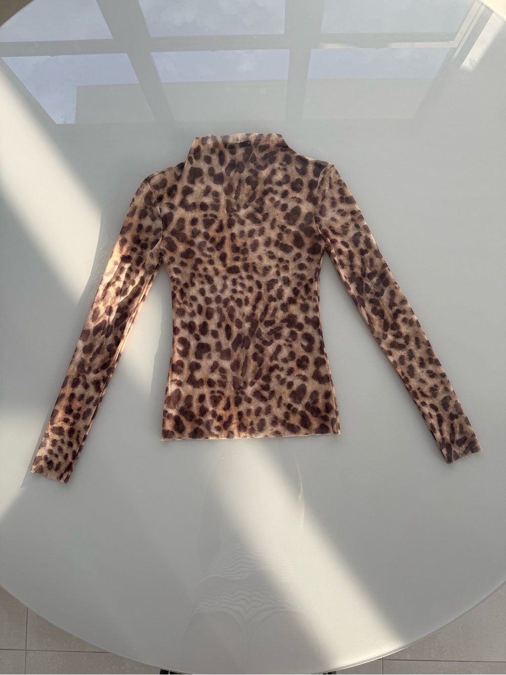 Zara Leopard Print Sheer Mesh Mock Neck Top Size S